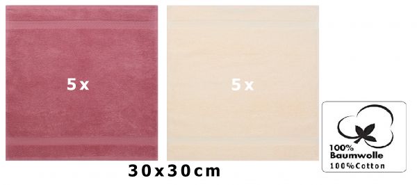 Betz 10 Stück Seiftücher PREMIUM 100% Baumwolle Seiflappen Set 30x30 cm Farbe altrosa und beige