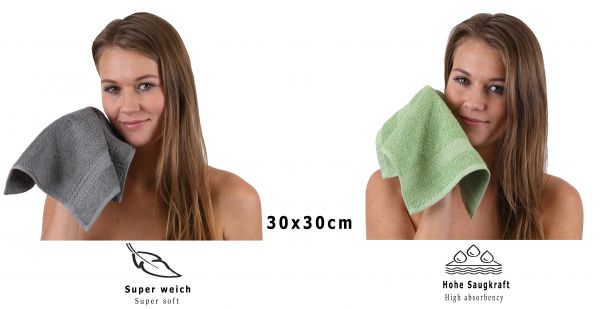 Betz 10 Piece Towel Set PREMIUM 100% Cotton 10 Face Cloths Colour: anthracite & apple green