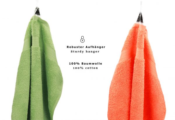 Lot de 10 serviettes débarbouillettes "Premium" couleur: vert pomme & orange, taille: 30x30 cm