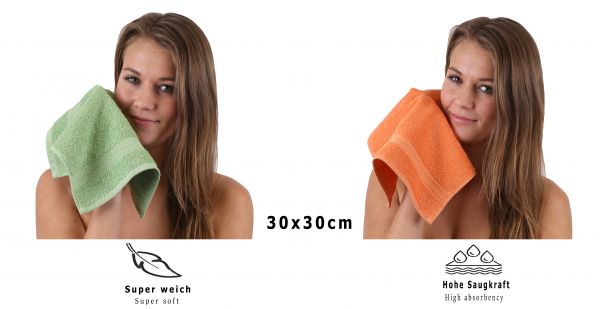 Betz Paquete de 10 piezas de toalla facial PREMIUM tamaño 30x30cm 100% algodón de colores verde manzana y naranja