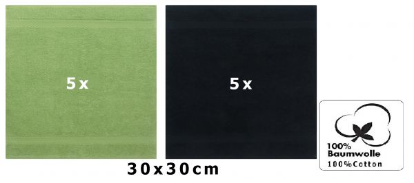 Betz 10 Stück Seiftücher PREMIUM 100% Baumwolle Seiflappen Set 30x30 cm Farbe apfelgrün und schwarz