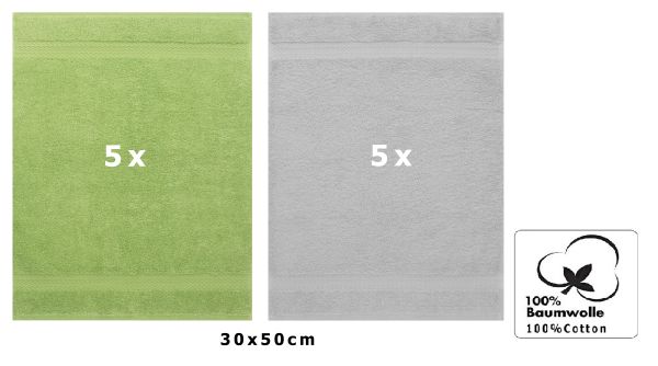 Betz 10 Stück Gästehandtücher PREMIUM 100%Baumwolle Gästetuch-Set 30x50 cm Farbe apfelgrün und silbergrau