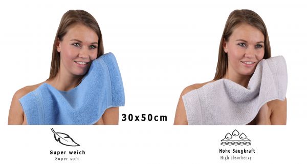 Betz 10 Piece Towel Set PREMIUM 100% Cotton 10 Guest Towels Colour: light blue & silver grey