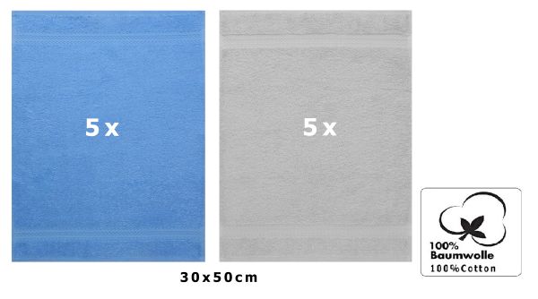 Betz 10 Piece Towel Set PREMIUM 100% Cotton 10 Guest Towels Colour: light blue & silver grey