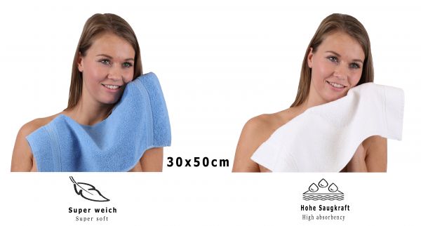 Lot de 10 serviettes d'invité "Premium" taille 30 x 50 cm couleur bleu clair/blanc, qualité 470g/m², 10 serviettes d'invité 30x50 cm en coton de Betz