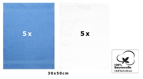 Betz 10 Toallas para invitados PREMIUM 100% algodón 30x50cm en azul claro y blanco