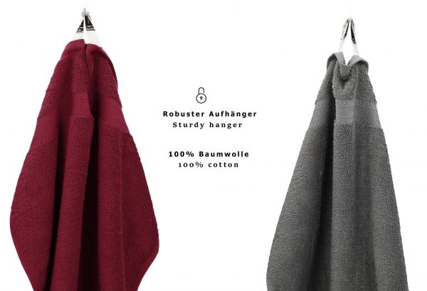 Betz 10 Piece Towel Set PREMIUM 100% Cotton 10 Guest Towels Colour: dark red & anthracite