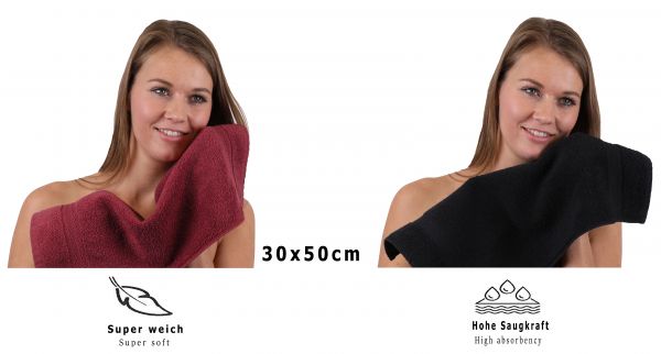 Betz 10 Stück Gästehandtücher PREMIUM 100%Baumwolle Gästetuch-Set 30x50 cm Farbe dunkelrot und schwarz