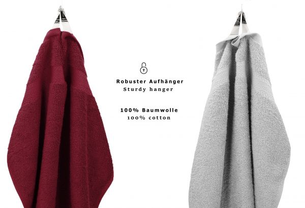 Betz 10 Piece Towel Set PREMIUM 100% Cotton 10 Guest Towels Colour: dark red & silver grey
