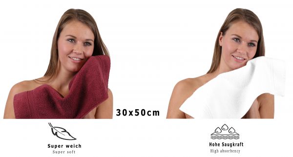 Betz 10 Piece Towel Set PREMIUM 100% Cotton 10 Guest Towels Colour: dark red & white