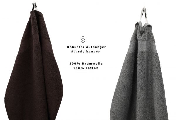 10er Pack Gästehandtücher "Premium" Farbe: Dunkelbraun & Anthrazit, Größe: 30x50 cm