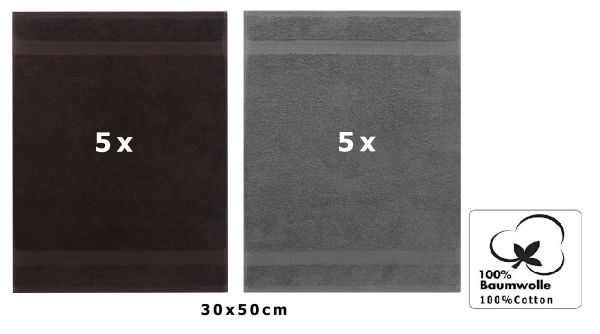 10er Pack Gästehandtücher "Premium" Farbe: Dunkelbraun & Anthrazit, Größe: 30x50 cm
