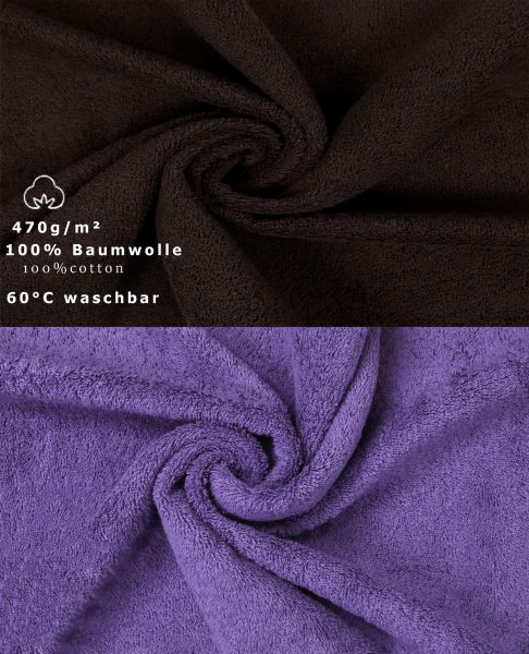Set di 10 asciugamani per gli ospiti “Premium”, colore: marrone scuro e lilla, misura:  30 x 50 cm