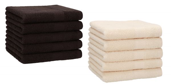 Lot de 10 serviettes d'invité "Premium" taille 30 x 50 cm couleur marron foncé/beige, qualité 470g/m², 10 serviettes d'invité 30x50 cm en coton de Betz