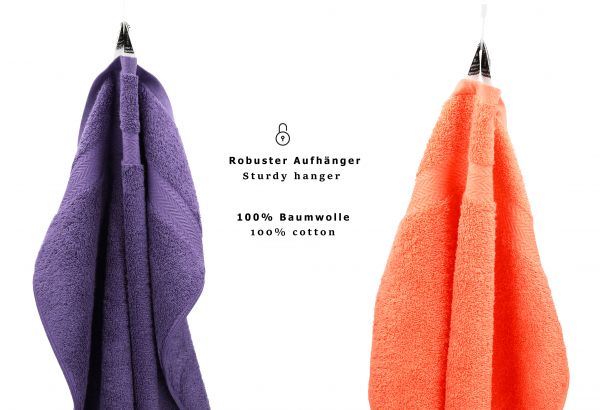 10er Pack Gästehandtücher "Premium" Farbe: Lila & Orange, Größe: 30x50 cm