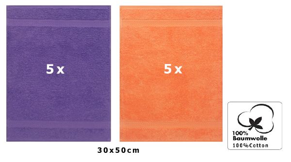 Betz 10 Stück Gästehandtücher PREMIUM 100%Baumwolle Gästetuch-Set 30x50 cm Farbe lila und orange