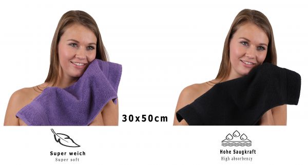 10er Pack Gästehandtücher "Premium" Farbe: Lila & Schwarz, Größe: 30x50 cm
