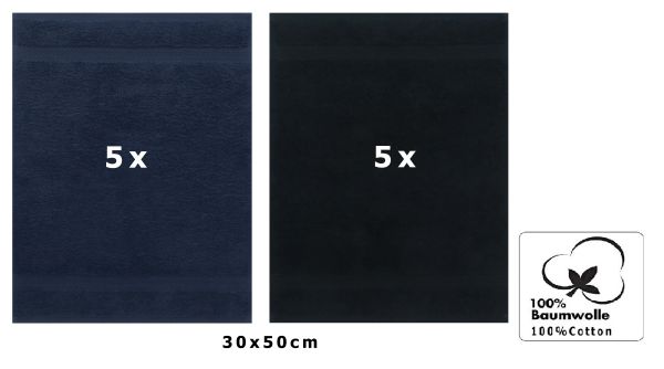 Betz 10 Piece Towel Set PREMIUM 100% Cotton 10 Guest Towels Colour: dark blue & black