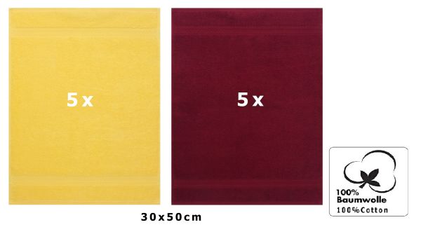 Betz 10 Stück Gästehandtücher PREMIUM 100%Baumwolle Gästetuch-Set 30x50 cm Farbe gelb und dunkelrot