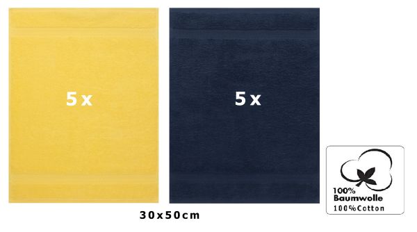 Betz 10 Piece Towel Set PREMIUM 100% Cotton 10 Guest Towels Colour: yellow & dark blue