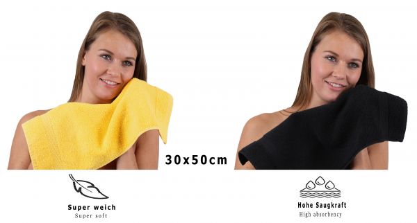 Betz 10 Stück Gästehandtücher PREMIUM 100%Baumwolle Gästetuch-Set 30x50 cm Farbe gelb und schwarz