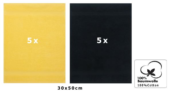 Betz 10 Stück Gästehandtücher PREMIUM 100%Baumwolle Gästetuch-Set 30x50 cm Farbe gelb und schwarz