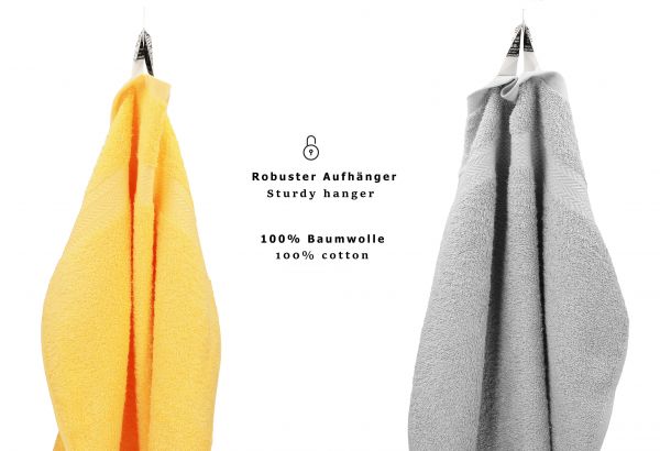 Betz 10 Piece Towel Set PREMIUM 100% Cotton 10 Guest Towels Colour: yellow & silver grey