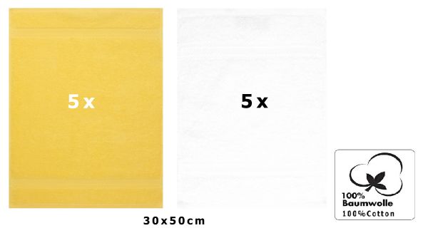 Set di 10 asciugamani per gli ospiti “Premium”, colore: giallo e bianco, misura:  30 x 50 cm