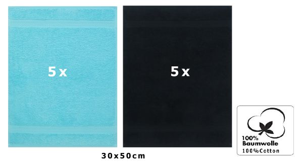 10er Pack Gästehandtücher "Premium" Farbe: Türkis & Schwarz, Größe: 30x50 cm