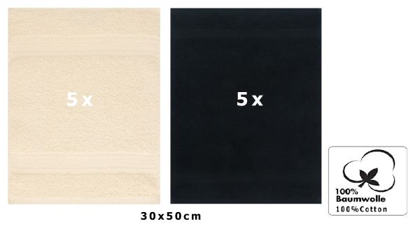 10er Pack Gästehandtücher "Premium" Farbe: Beige & Schwarz, Größe: 30x50 cm