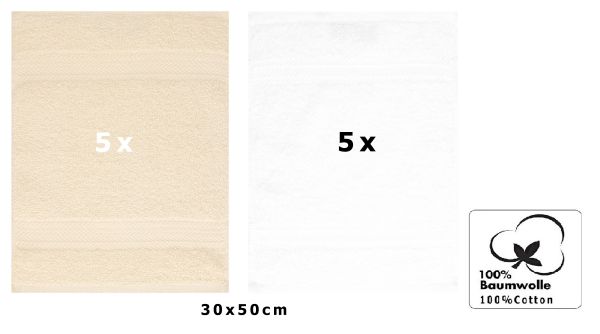 Betz 10 Stück Gästehandtücher PREMIUM 100%Baumwolle Gästetuch-Set 30x50 cm Farbe beige und weiß