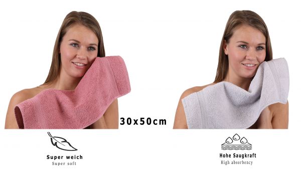 Betz 10 Piece Towel Set PREMIUM 100% Cotton 10 Guest Towels Colour: old rose & silver grey
