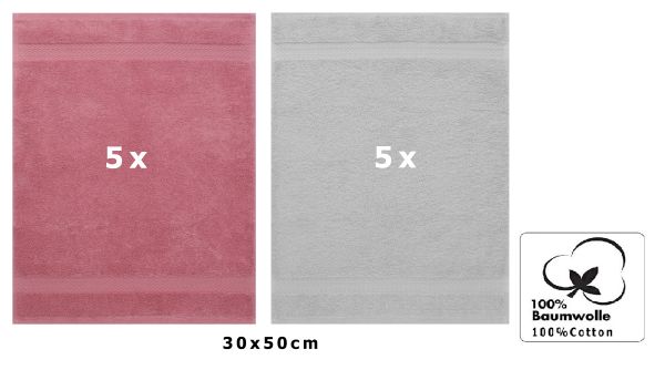 10er Pack Gästehandtücher "Premium" Farbe: Altrosa & Silber-Grau, Größe: 30x50 cm
