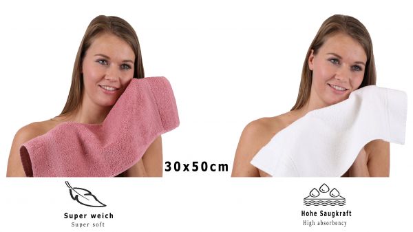 Betz 10 Piece Towel Set PREMIUM 100% Cotton 10 Guest Towels Colour: old rose & white