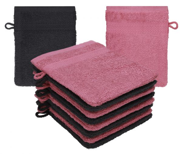 Betz Paquete de 10 manoplas de baño PREMIUM 100% algodón 16x21 cm grafito y rojo baya