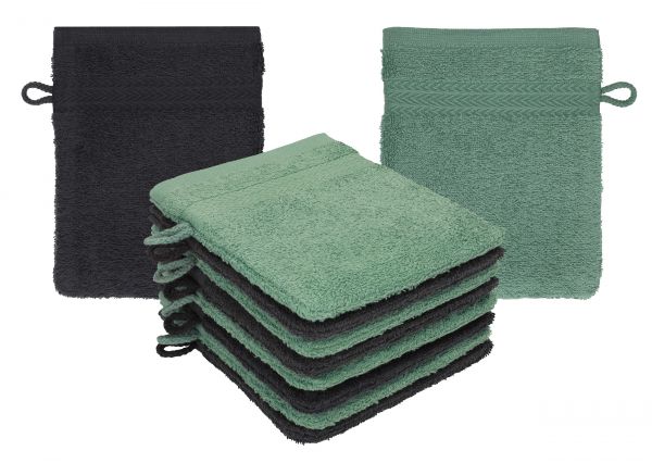 Betz Paquete de 10 manoplas de baño PREMIUM 100% algodón 16x21 cm grafito y verde abeto