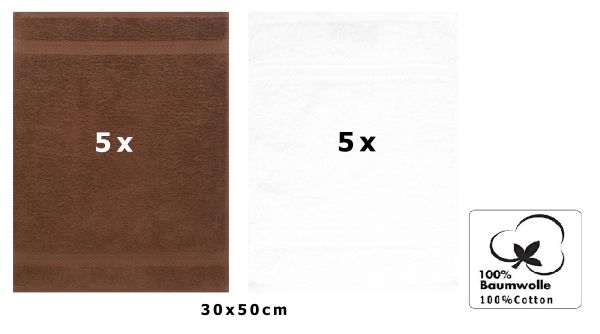 Betz 10 Stück Gästehandtücher PREMIUM 100% Baumwolle Gästetuch-Set 30x50 cm Farbe nussbraun und weiß