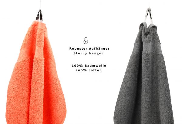 Betz 10 Toallas para invitados PREMIUM 100% algodón 30x50cm en naranja y gris antracita