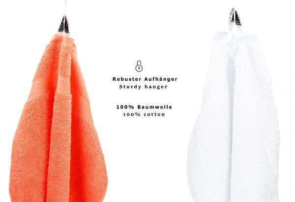 10er Pack Gästehandtücher "Premium" Farbe: Orange & Weiß, Größe: 30x50 cm