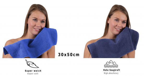 Betz 10 Stück Gästehandtücher PREMIUM 100%Baumwolle Gästetuch-Set 30x50 cm Farbe royalblau und dunkelblau