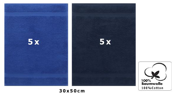 Betz 10 Stück Gästehandtücher PREMIUM 100%Baumwolle Gästetuch-Set 30x50 cm Farbe royalblau und dunkelblau