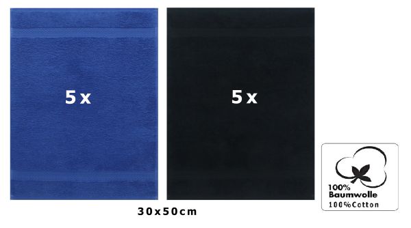 Set di 10 asciugamani per ospiti “Premium”, colore: blu reale e nero, misura:  30 x 50 cm