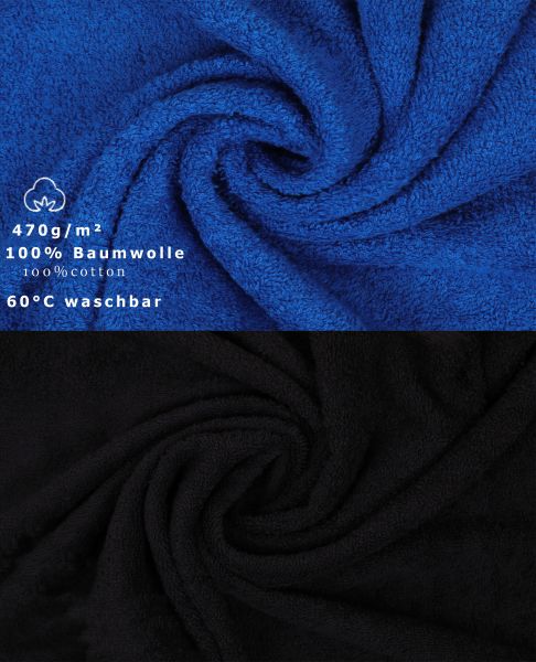 Lot de 10 serviettes d'invité "Premium" taille 30 x 50 cm couleur bleu royal / noir, qualité 470g/m², 10 serviettes d'invité 30x50 cm en coton de Betz