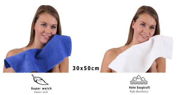 Betz 10 Stück Gästehandtücher PREMIUM 100%Baumwolle Gästetuch-Set 30x50 cm Farbe royalblau und weiß