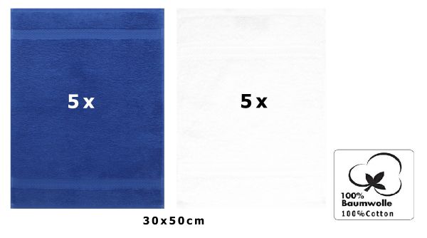 Betz 10 Stück Gästehandtücher PREMIUM 100%Baumwolle Gästetuch-Set 30x50 cm Farbe royalblau und weiß