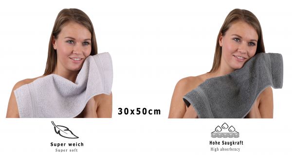 Betz 10 Piece Towel Set PREMIUM 100% Cotton 10 Guest Towels Colour: silver grey & anthracite