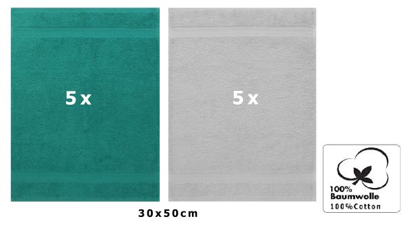 Betz 10 Toallas para invitados PREMIUM 100% algodón 30x50cm en esmeralda y gris plata