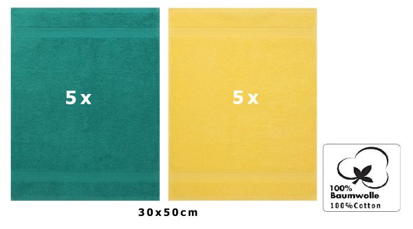 Betz 10 Stück Gästehandtücher PREMIUM 100%Baumwolle Gästetuch-Set 30x50 cm Farbe smaragdgrün und gelb