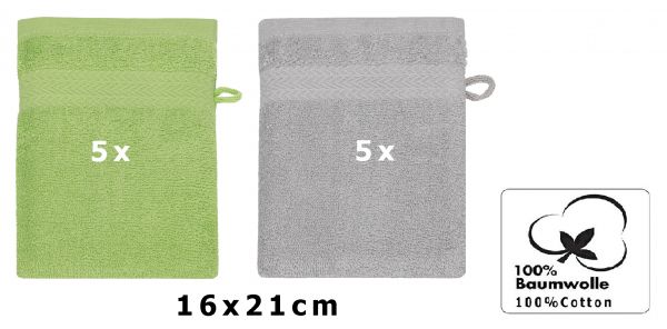 Betz 10 Manoplas de baño PREMIUM 100% algodón 16x21cm en verde manzana y gris plata