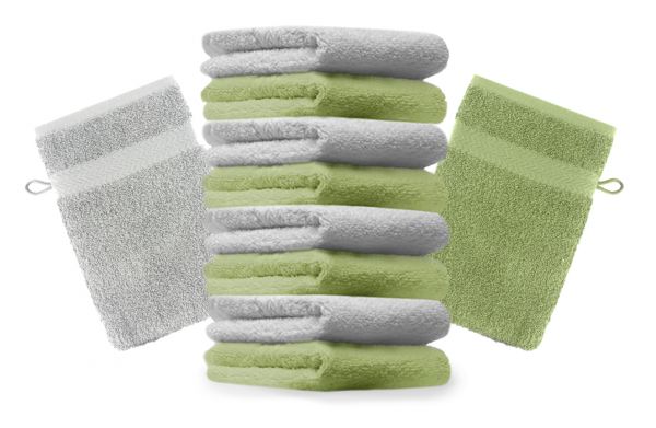 Betz 10 Manoplas de baño PREMIUM 100% algodón 16x21cm en verde manzana y gris plata